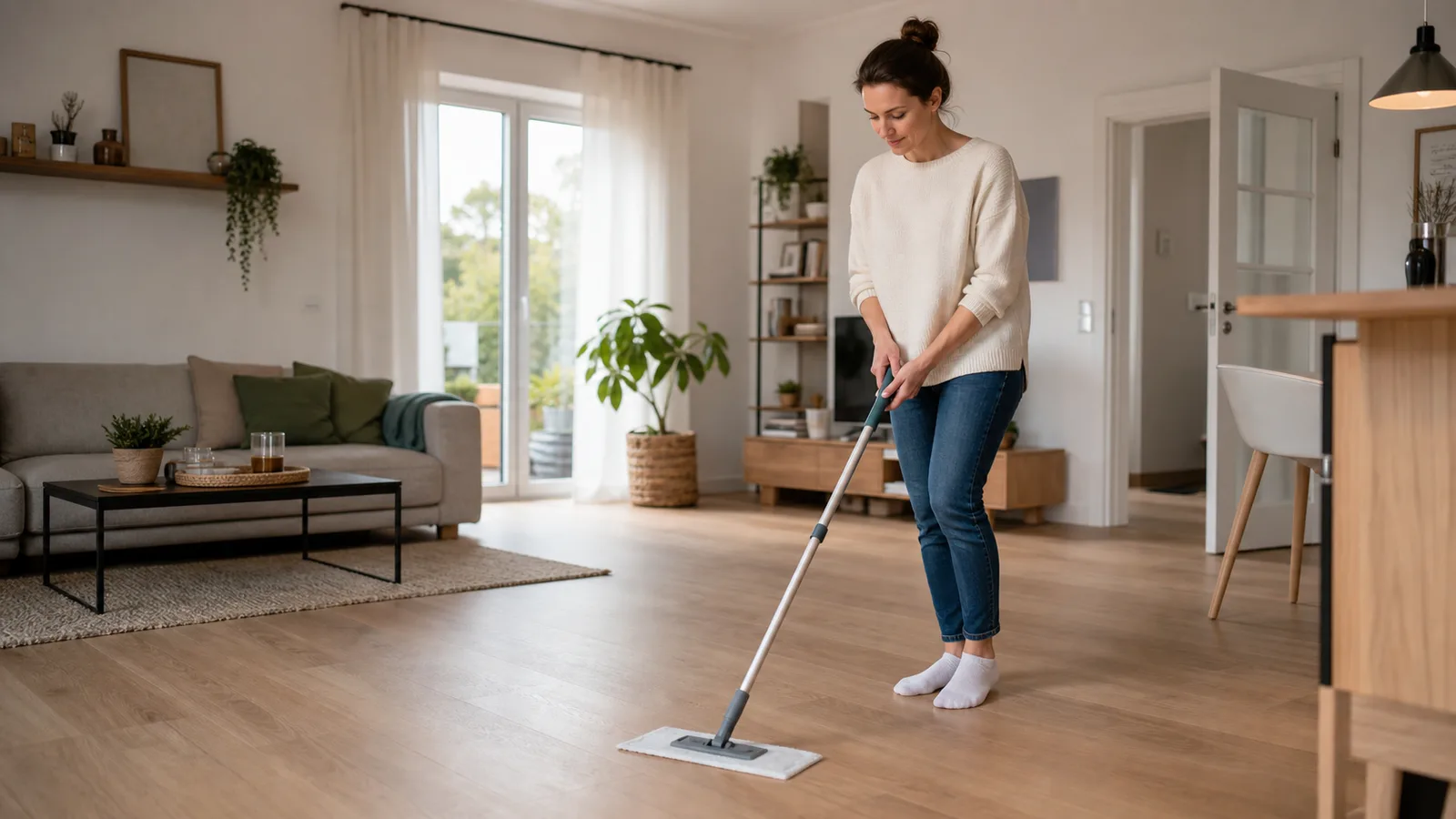 Illustrative Alltagsszene rund um Reinigungstücher